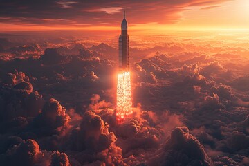 Intergalactic Space programme rocket flying to another planet such as Mars or Moon - obrazy, fototapety, plakaty