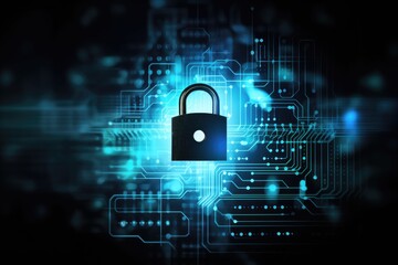 Cybersecurity concept with a padlock over a digital network. Cybersecurity Concept