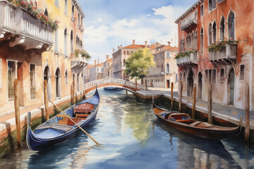 Obraz premium Venice watercolor impression: tranquil canal scene