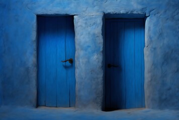 two blue doors in a wall