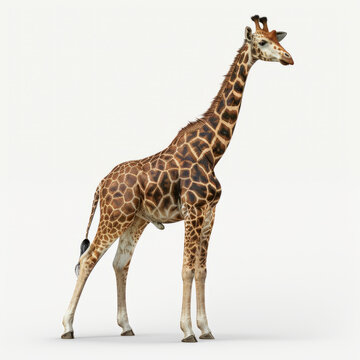 Giraffe standing, its full body isolated on a white background