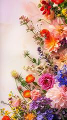Happy Mother's Day - vertical banner with colorful flowers. For greeting card, instastory or tiktok background