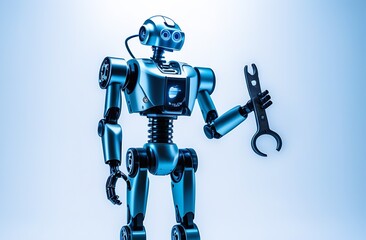 Automation Engineer : A humanoid robot, holding a wrench, represents the future of engineering and automated maintenance