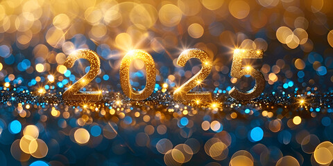 Happy New Year 2025 Golden numbers 2025 on wonderful background. generative ai - obrazy, fototapety, plakaty