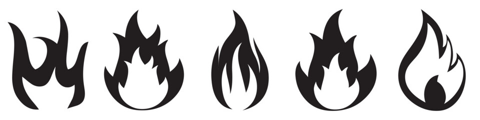 Fire icon collection. Fire flame symbol. Bonfire silhouette logotype. Flames symbols set flat style - stock Vector illustration.