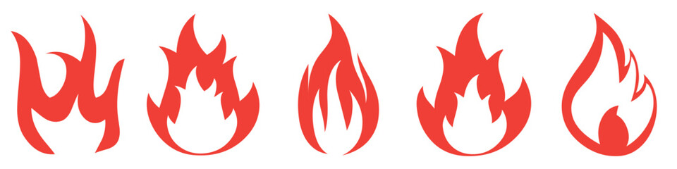 Fire red, flames icon set.Red hot fire / flame heat or spicy food symbol flat vector icon for apps and websites