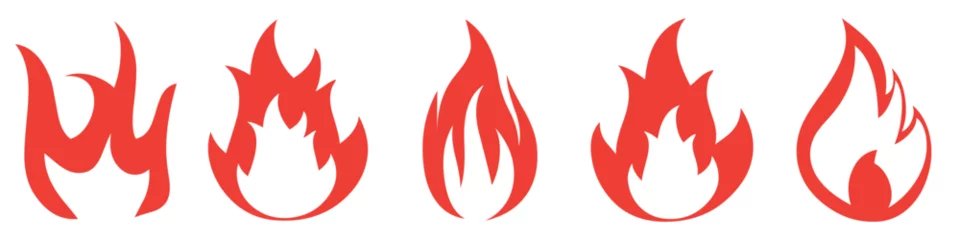 Tuinposter Fire red, flames icon set.Red hot fire / flame heat or spicy food symbol flat vector icon for apps and websites © Quirk Craft Studio