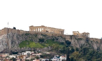 Athens, Greece. Acropolis rock isolated on white transparent background, PNG.
