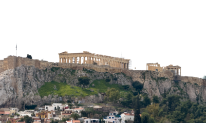 Athens, Greece. Acropolis rock isolated on white transparent background, PNG.
