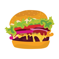 Vector: a drawing of a hamburger with brown sauce on it.