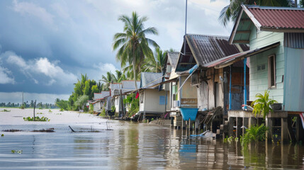 Coastal area inundated by the rising sea level due to climate change - obrazy, fototapety, plakaty