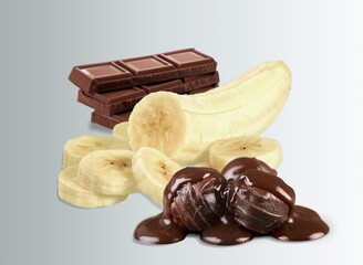 Tasty sweet Chocolate with fresh Sliced Bananas