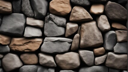 a wall of rocks with different color variations and textures in various sizes - obrazy, fototapety, plakaty