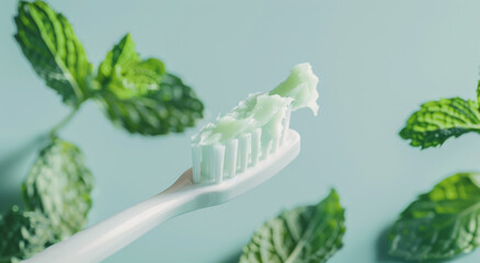 Close-Up of Toothbrush with Mint Toothpaste