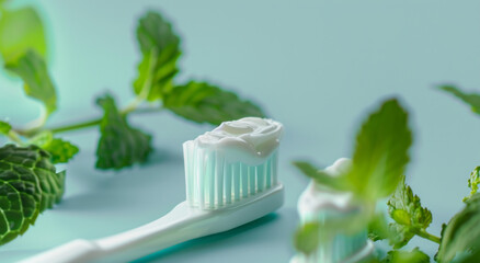 Fresh Breath Concept with Mint Toothpaste and Toothbrush