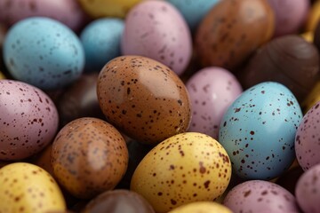 chocolate eggs closeup, chocolate eggs, testy chocolate eggs  - obrazy, fototapety, plakaty