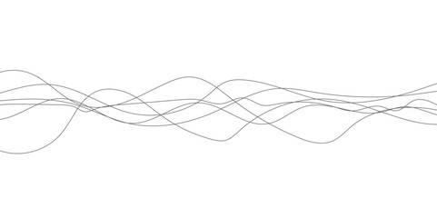 Abstract curved black long lines on white.  Curve wave seamless pattern. Line art striped graphic template. Vector illustration.