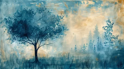 Foto op Plexiglas Artistic oil painting depicting trees as the main subject, creating a stunning visual background. © Kwanruethai