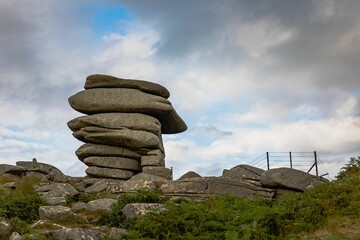 Cheesewring rock formation on the hilltop. Minions, Cornwall, England.