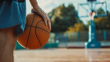 A man is holding a basketball in his hand