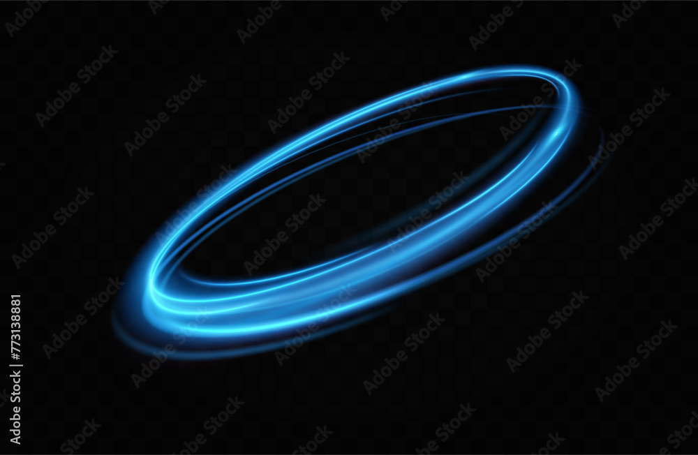 Poster blue neon ring. glowing circle. glow effect. round light frame. abstract light lines of movement and