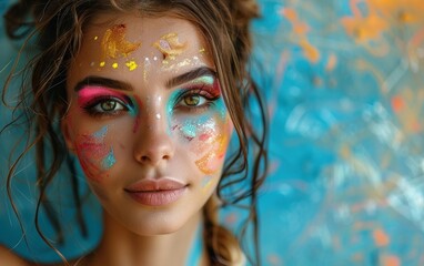 Stunning girl rocks unique, vibrant makeup look inspired by musical notes.