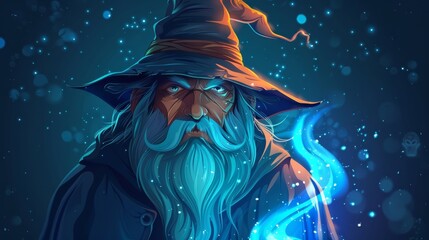 Enchanting Persian sorcerer casts spell with staff in captivating vector art, conjuring mystical allure in every pixel. - obrazy, fototapety, plakaty