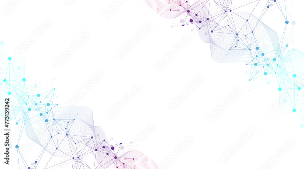 Aufkleber Digits abstract illustration with connected line and dots, wave flow. Digital neural networks. Network and connection background for your presentation. Graphic polygonal background.