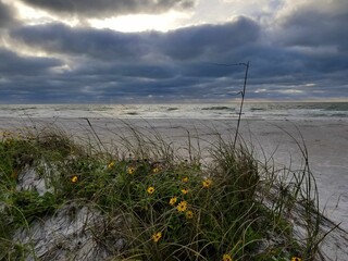 View of Clearwater Beach on a cloudy day. Florida, USA.