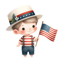 Adorable Boy Waving American Flag Illustration
