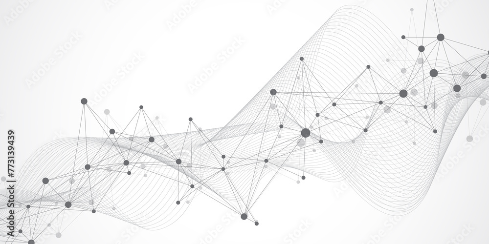 Aufkleber Digits abstract illustration with connected line and dots, wave flow. Digital neural networks. Network and connection background for your presentation. Graphic polygonal background.