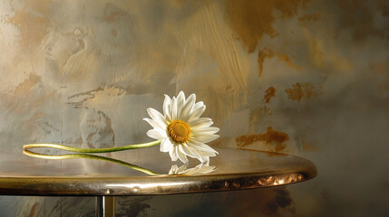 Ilustracja przestawiająca pojedynczy kwiat złocienia na szarym tle - obrazy, fototapety, plakaty