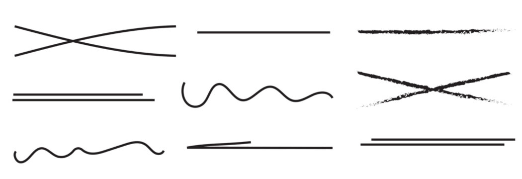 Swift crossed and wavy underlines. Underline markers collection. Vector illustration of scribble lines isolated on white background. EPS 10/AI