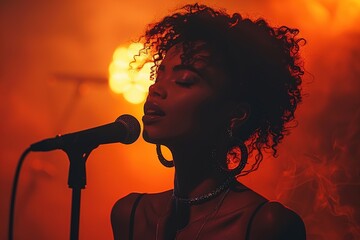 Silhouette of a jazz singer performing on a concert