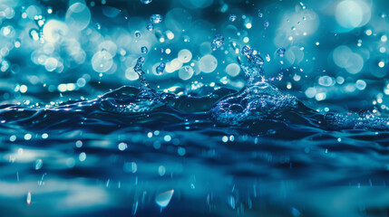 Naklejka na ściany i meble Condensed water droplets of varying sizes create a pattern on a bright blue background.