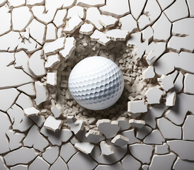 3D Golf Ball Background with Cracked Wall
