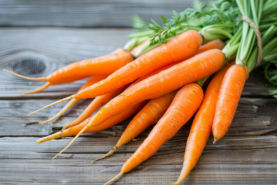 Photo of a bunch of carrots on a wood table
