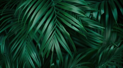 Aesthetic plant background of tropical palm leaves. Minimalistic green palm tree branches close-up for wallpaper and design.