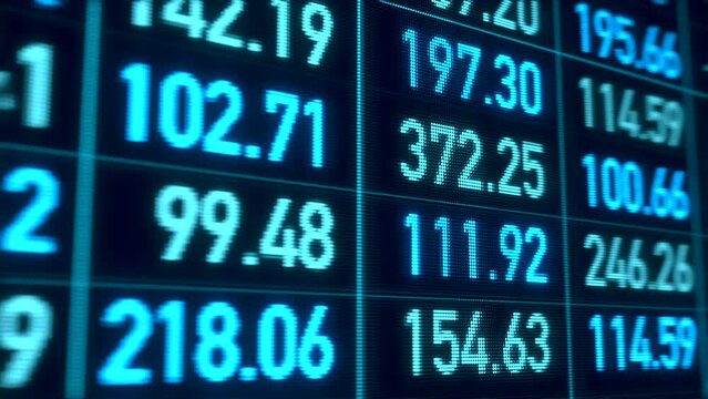 Animated digital numbers, data or  financial figures in blue. Analyzing, market research, financial report.
