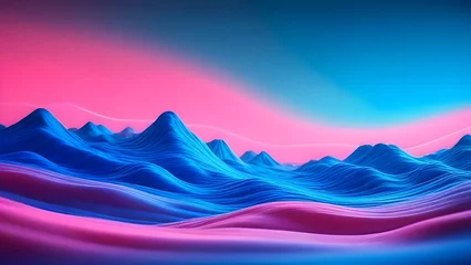 Raamstickers Abstract Landscape Art, Waves of Vibrant Blue and Pink © Aksaka