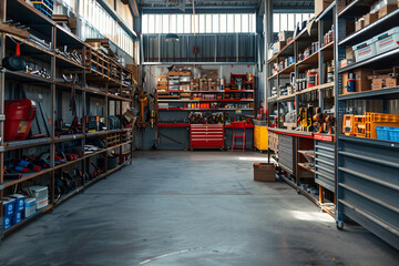 modern garage with shelves and tools