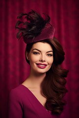 Naklejka premium portrait of a woman with dark red fascinator