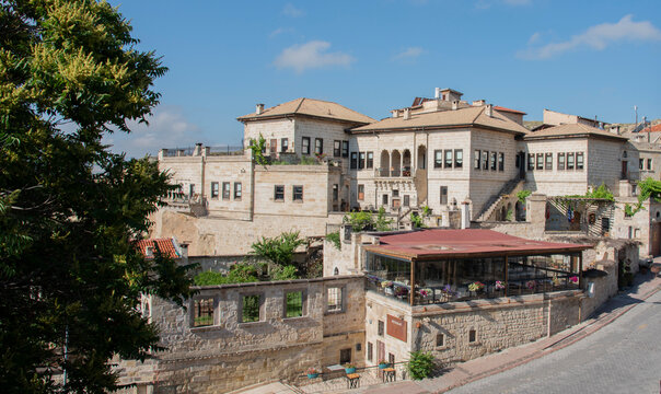 Window view from hotel room to Capadocia city in Turkey