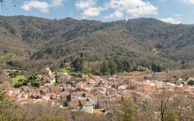 Fototapeta na wymiar Stunning aerial view of the town of Collobrieres in the Var region of the south of France