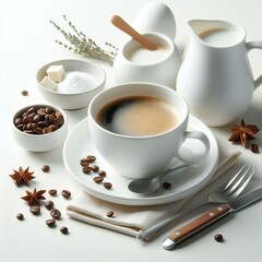 a white cup of Tea & coffee and a cup of coffee on a white isolated background 