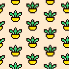 Naklejka premium Pixel art element seamless pattern. Seamless pattern with one element cactus in pixel style. Vector illustration