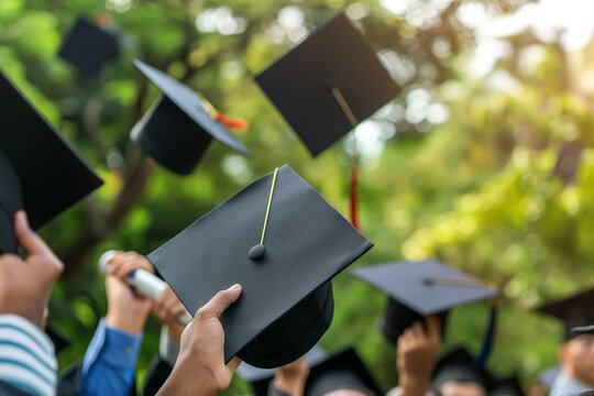 College graduated students throwing their caps up in the sky, graduation students, students with graduation caps, educational background, education, students with cap, graduation caps and students