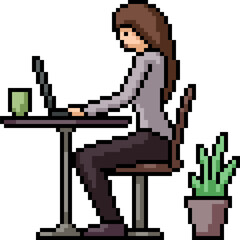 pixel art of woman playing laptop - 773146229