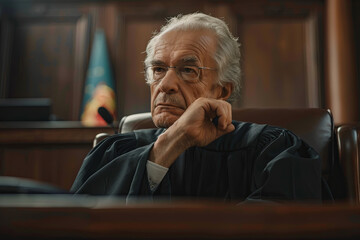 Older judge thinking and making up his mind at trial
 - obrazy, fototapety, plakaty