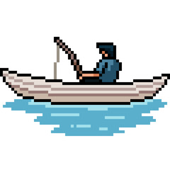 pixel art of fishing paddle boat - 773146233